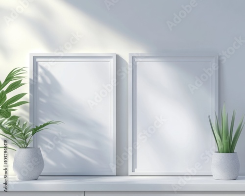 Wallpaper Mural Two white framed pictures on a shelf Torontodigital.ca