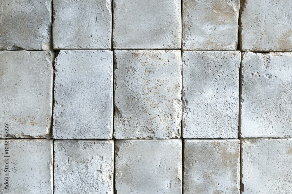 Fototapeta premium Textured concrete tiles arranged neatly on a flat surface in natural light, showcasing subtle color variations