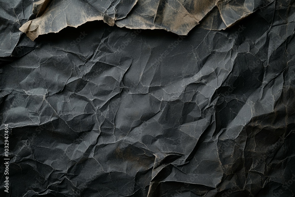 A black and white paper with a lot of wrinkles and creases A black and white paper with a lot of wrinkles and creases