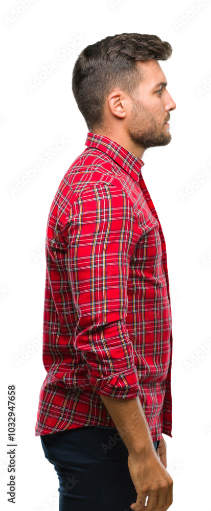 Young handsome man over isolated background looking to side, relax profile pose with natural face with confident smile. Young handsome man over isolated background looking to side, relax profile pose with natural face with confident smile.