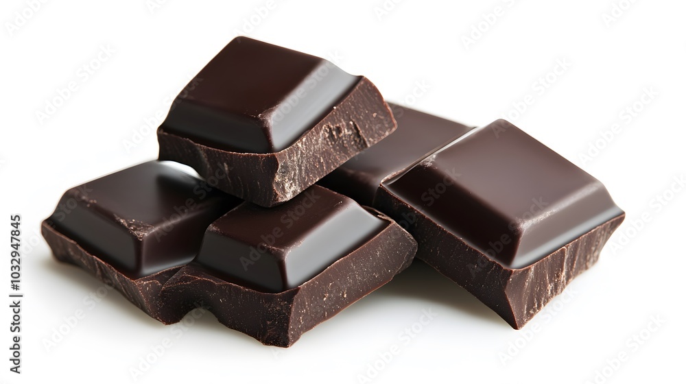 Pieces of dark chocolate isolated on white background. Pieces of dark chocolate isolated on white background.