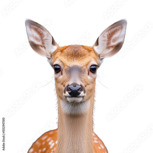 Close-up portrait of a young deer on a transparent background