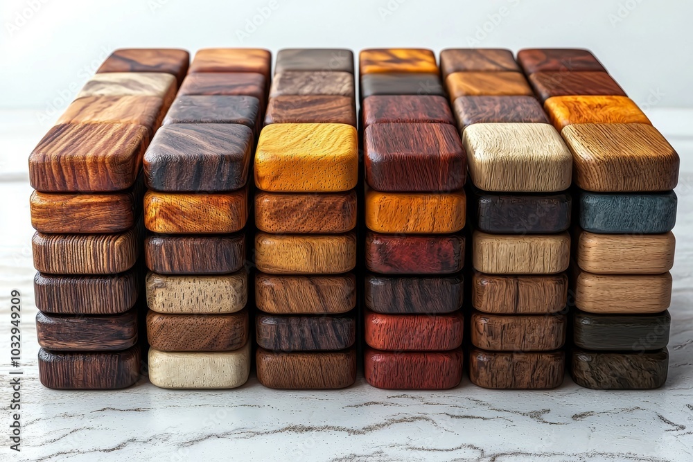 A stack of wooden blocks with different colors and patterns A stack of wooden blocks with different colors and patterns
