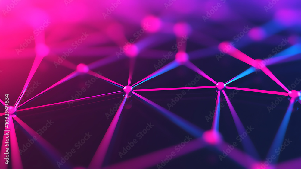 Abstract digital network with vibrant pink and blue nodes connected by glowing lines, representing data flow and modern technology concepts. Abstract digital network with vibrant pink and blue nodes connected by glowing lines, representing data flow and modern technology concepts.