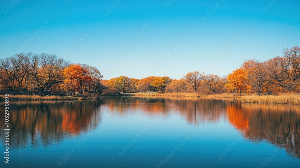 Obraz premium Serene Lake Reflections in Autumn Landscape