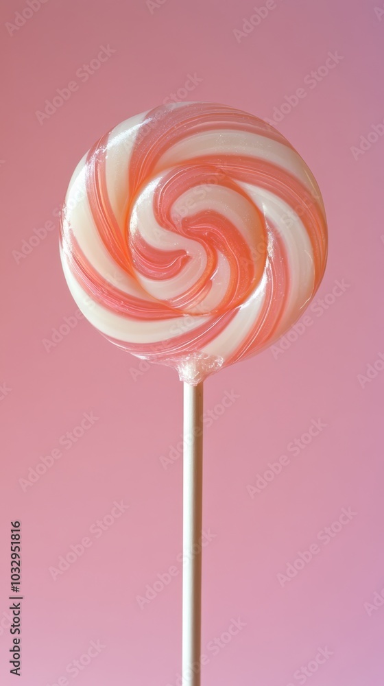 Colorful swirled lollipop on pink background Colorful swirled lollipop on pink background