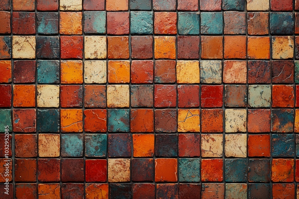 A colorful tile wall with a variety of colors A colorful tile wall with a variety of colors