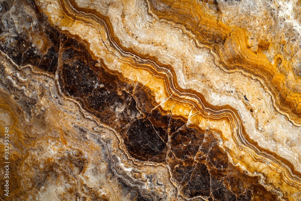 A large, brown and white rock with a wavy pattern A large, brown and white rock with a wavy pattern