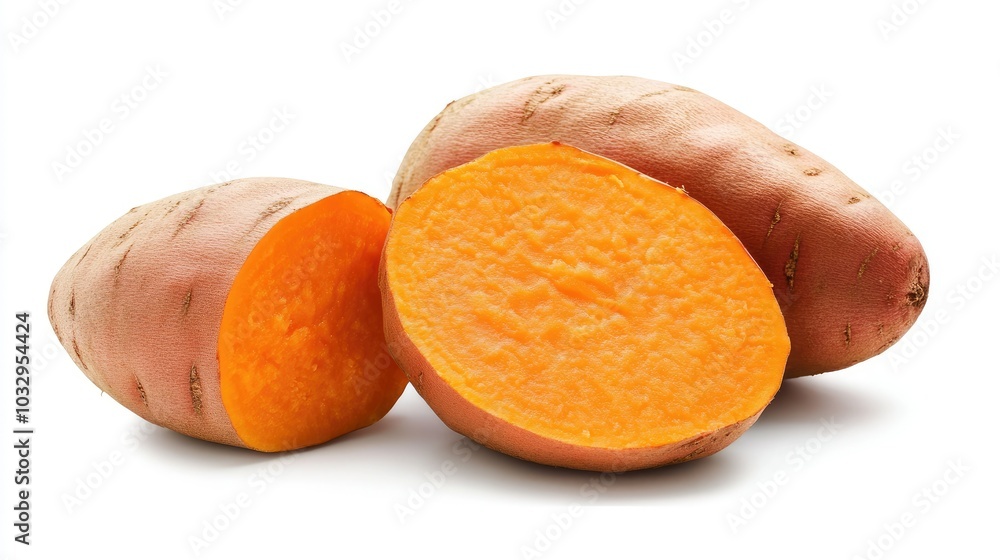 Fresh Orange Sweet Potato on White Background Fresh Orange Sweet Potato on White Background