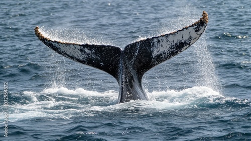 Majestic Whale Tail Emerging from Ocean Surface