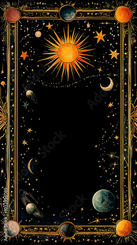 Astrological Tarot Card Frame with Celestial Elements