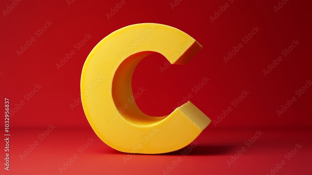 Yellow letter c on red background, minimalist design. Typography and color concept Yellow letter c on red background, minimalist design. Typography and color concept