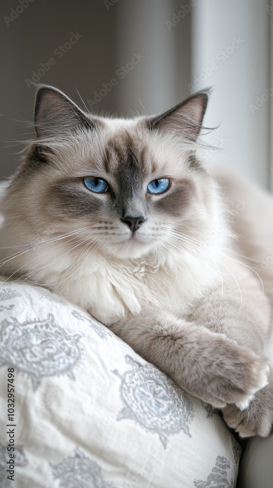 Obraz premium Serenity in Blue: A Ragdoll Cat's Leisurely Afternoon