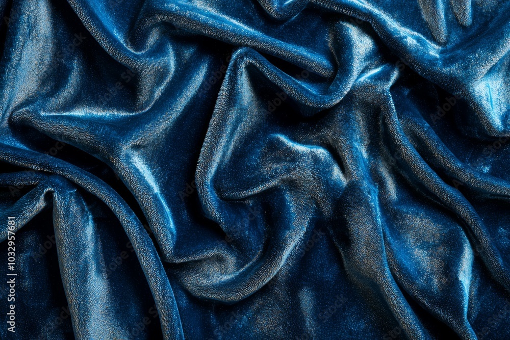 A blue velvet fabric with a shiny, glittery texture A blue velvet fabric with a shiny, glittery texture