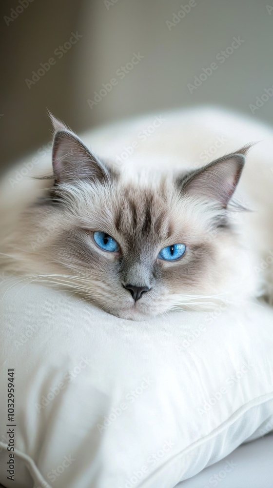 Obraz premium Serenity in Blue: A Ragdoll Cat's Leisurely Afternoon