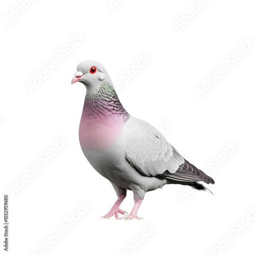 Colorful pigeon standing on grass with transparent background photo