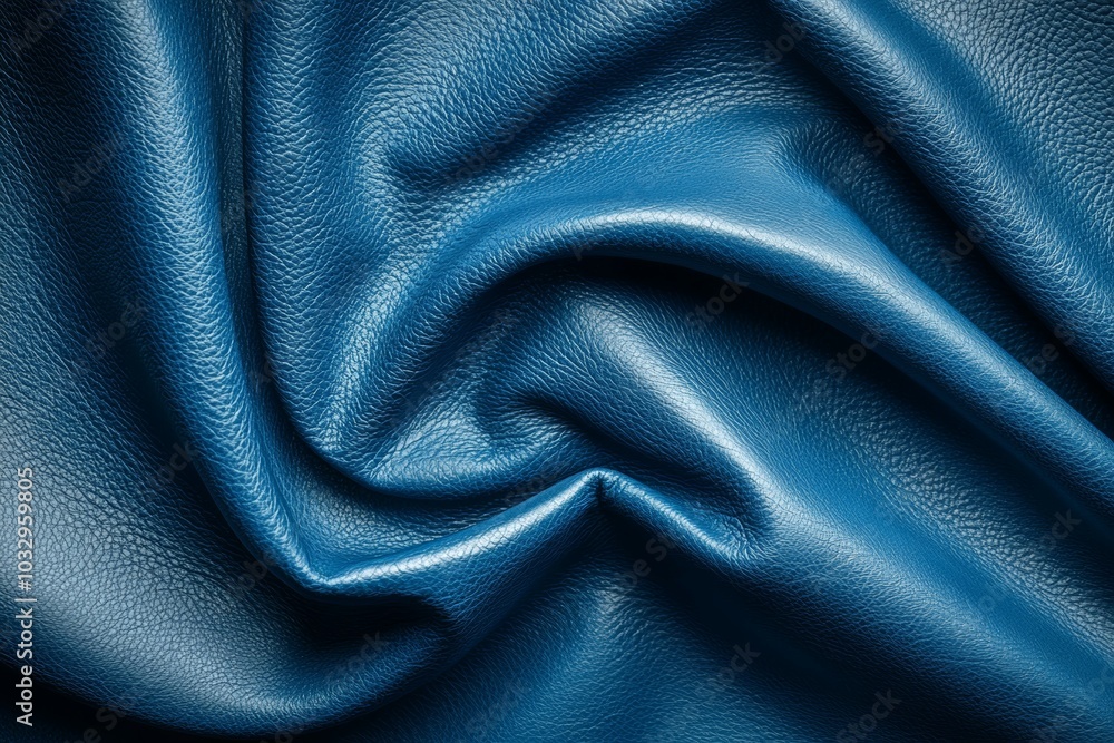 Fototapeta premium A blue piece of leather with a wavy texture