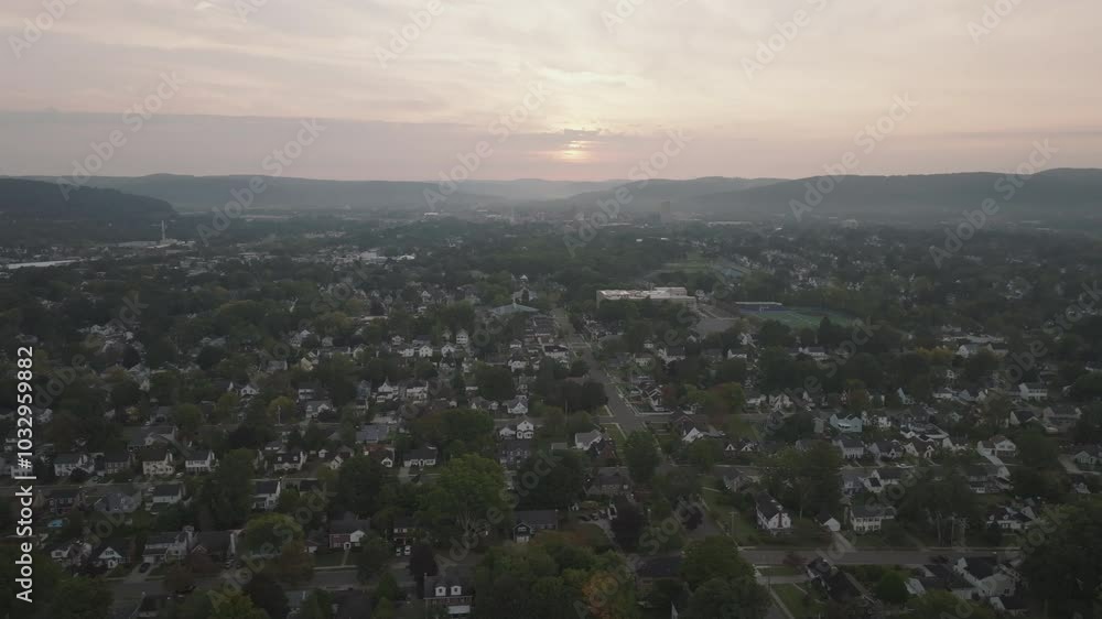 Aerial view of Binghamton, New York at sunrise