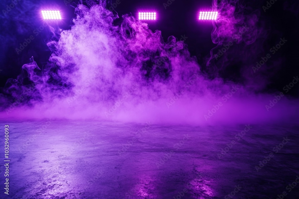 A purple smoke filled room with lights on the ceiling A purple smoke filled room with lights on the ceiling