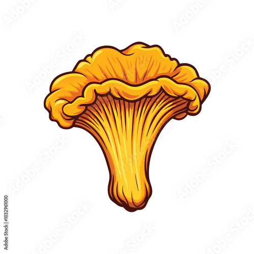 Generate a close-up, realistic vector illustration of a golden chanterelle mushroom.