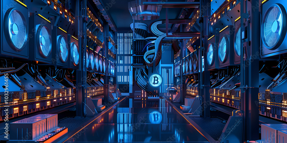 Cryptocurrency Mining Farm with Blockchain Infrastructure, High-Tech Bitcoin Data Center, bitcoin and cryptocurrency mining farm Cryptocurrency Mining Farm with Blockchain Infrastructure, High-Tech Bitcoin Data Center, bitcoin and cryptocurrency mining farm
