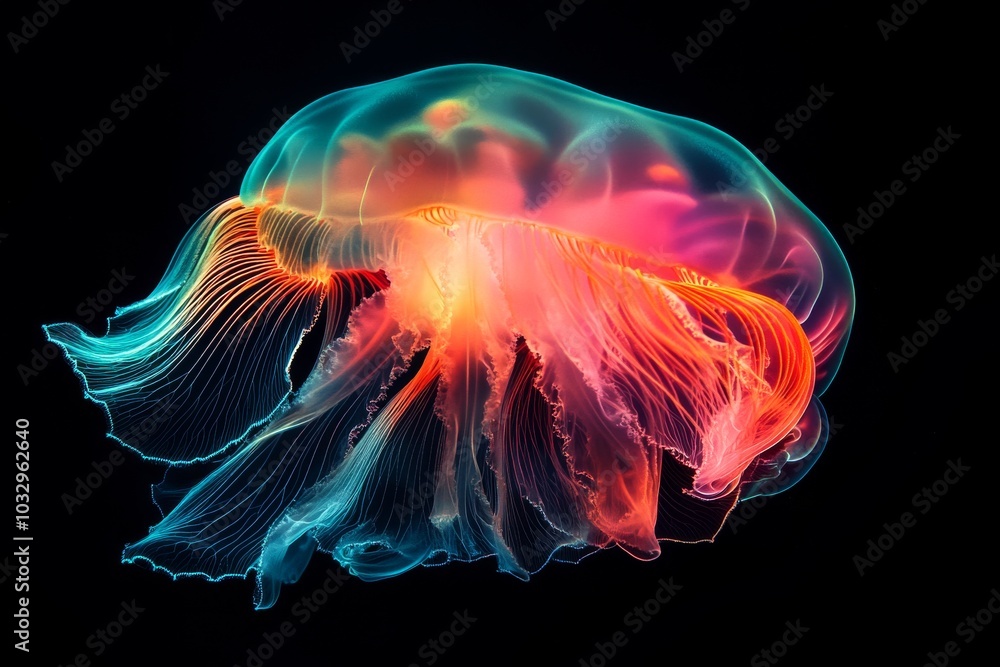 Mystic portrait of Box Jellyfish, copy space on right side, Close-up View, isolated on black background Mystic portrait of Box Jellyfish, copy space on right side, Close-up View, isolated on black background