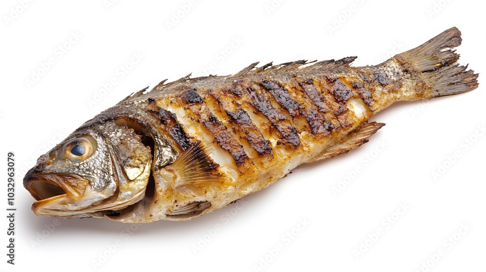 grilled fish on white background. grilled fish on white background.
