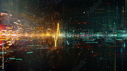 Vibrant Digital Waveform with Light Trails and Energy