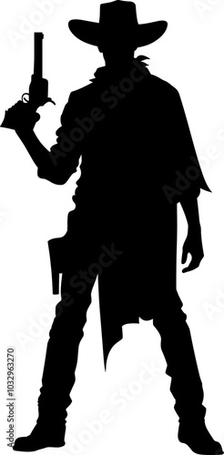 Cowboy gunslinger outlaw silhouette isolated on a transparent background vector graphic