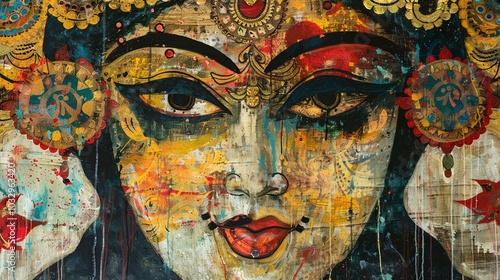 Abstract Painting of a Woman's Face with Elaborate Jewelry