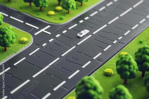 Empty 3d isometric road with lines. Isolated. Abstract road design. car background design. Highway ads. abstract empty road isolated. 3d highway ad. Iometric piece of road with soil section photo