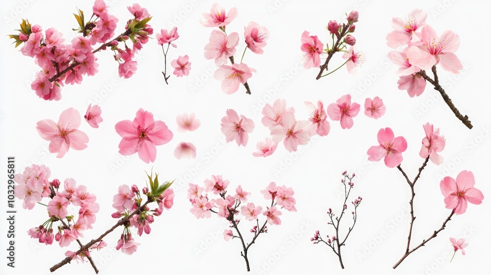 Pink Cherry Blossoms with Branches Pink Cherry Blossoms with Branches