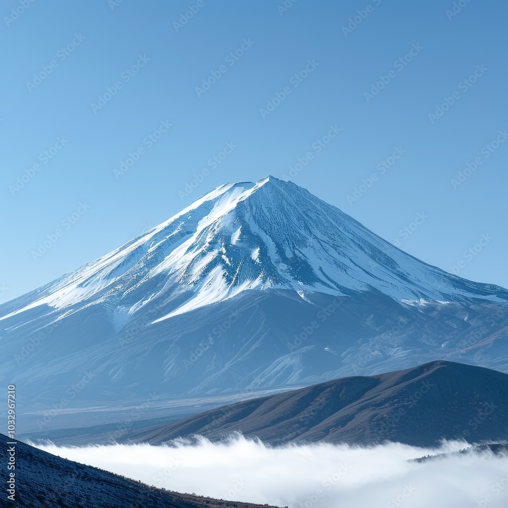 Generative AI of Mount Fuji for travel promotions, emphasizing the serene and majestic landscape of Japan. Ideal for showcasing nature tourism or adventure experiences in the region. Generative AI of Mount Fuji for travel promotions, emphasizing the serene and majestic landscape of Japan. Ideal for showcasing nature tourism or adventure experiences in the region.