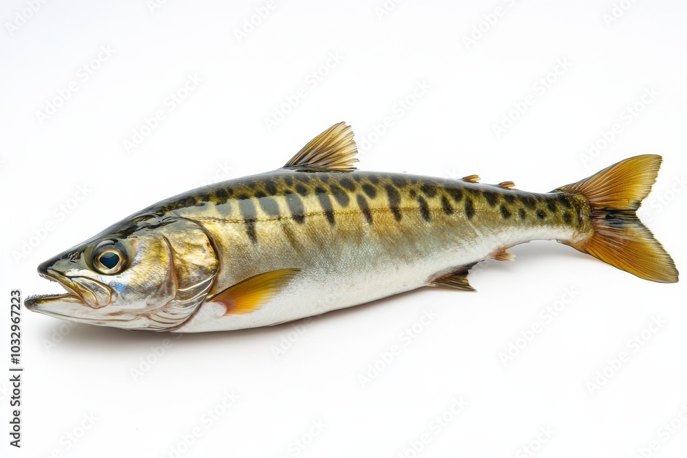 Naklejka premium the beside view Chub Mackerel, left side view, white copy space on right, Isolated on White Background