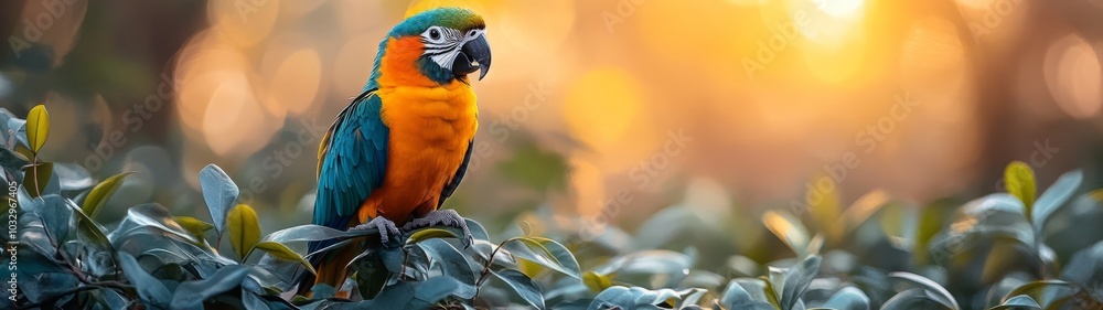 Colorful Parrot in a Lush Tropical Paradise with Vibrant Flora and Stunning Scenery