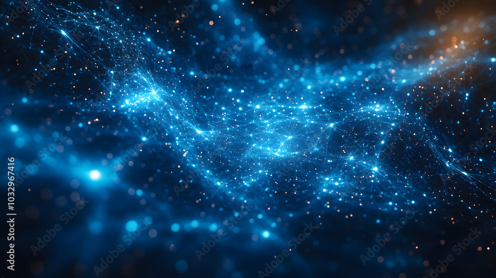 Obraz premium An Enchanting Abstract Landscape of Glowing Elements Illustrating a Futuristic Data Network Under a Starry Sky