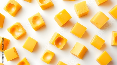 pieces of tasty yellow cheese isolated on white background. 