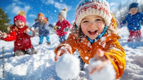 Happy children playing in the snow, enjoying winter fun and laughter.