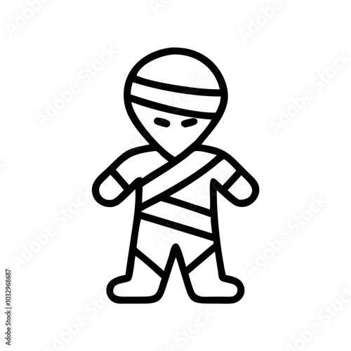 Black outline icon of a zombie with a disheveled appearance, missing limbs, and an expressive face, designed without a background, perfect for representing Halloween themes, horror.