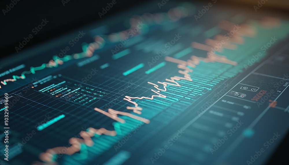Stock Market Chart Displayed on Digital Screen in Dark Room Stock Market Chart Displayed on Digital Screen in Dark Room