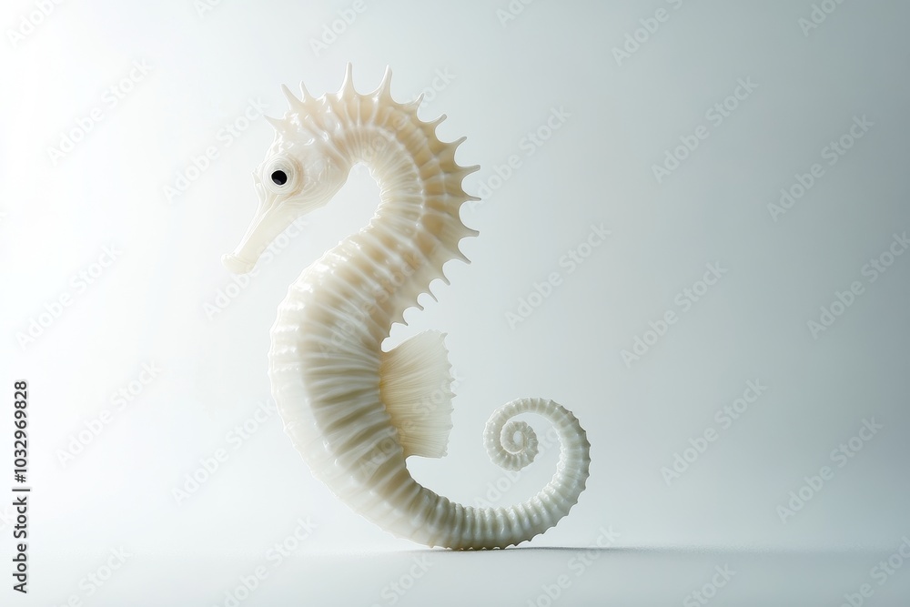 the beside view White Seahorse, left side view, white copy space on right, Isolated on White Background the beside view White Seahorse, left side view, white copy space on right, Isolated on White Background