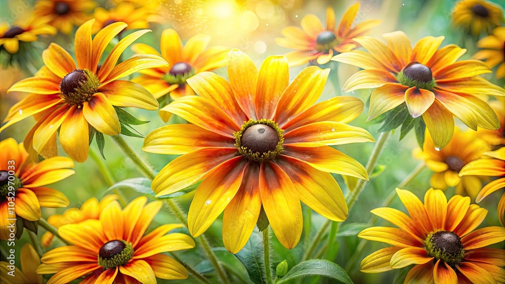 Double Exposure Photography of Rudbeckia Flowers in a Serene Garden Setting, Nature's Beauty and Vibrant Spring Colors Captured in a Unique Artistic Blend Double Exposure Photography of Rudbeckia Flowers in a Serene Garden Setting, Nature's Beauty and Vibrant Spring Colors Captured in a Unique Artistic Blend