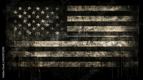 A black and white flag with stars and stripes