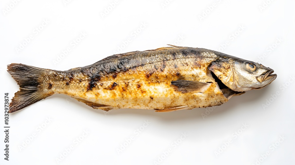 grilled fish on white background. grilled fish on white background.