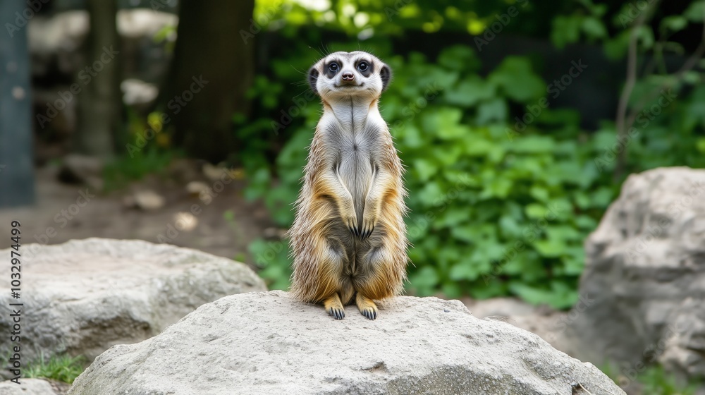Fototapeta premium Meerkat alert posture scanning horizon potential threats desert wildlife. AI generated