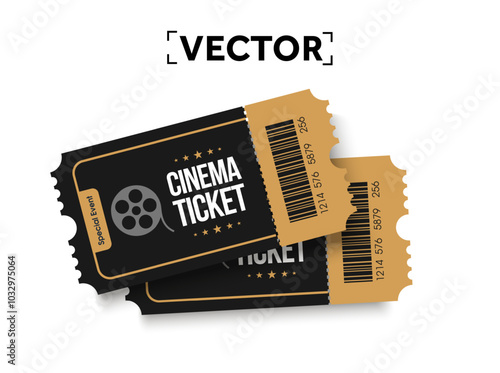 3d couple of movie or cinema tickets, isolated on background. Concept for theatre box, entertainment, tv or music show, film, date. 3d vector illustration. Vector illustration
