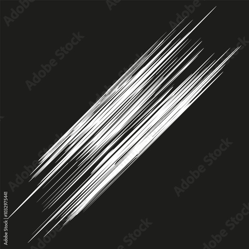 Diagonal lines icon. Sharp white streaks. Black background contrast. Vector abstract design.