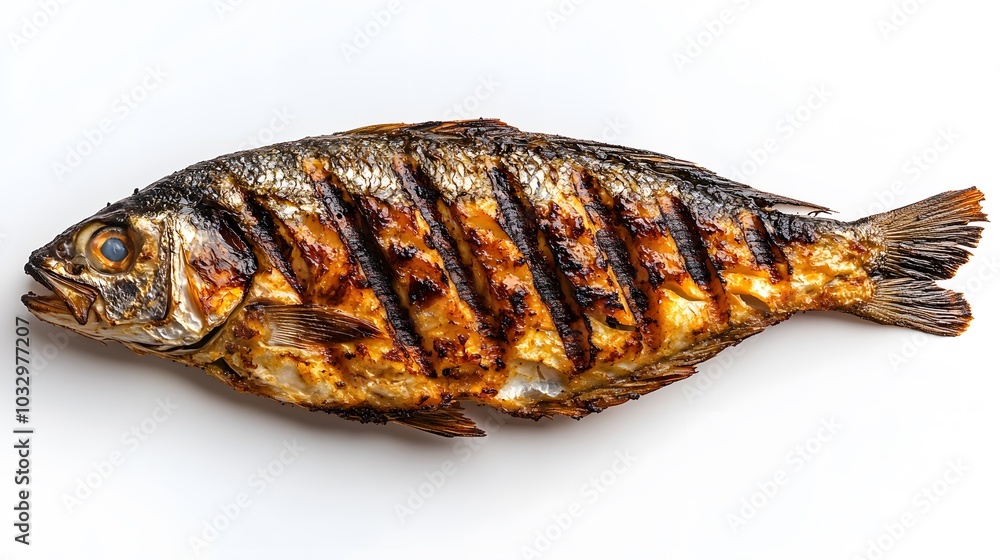grilled fish on white background. grilled fish on white background.