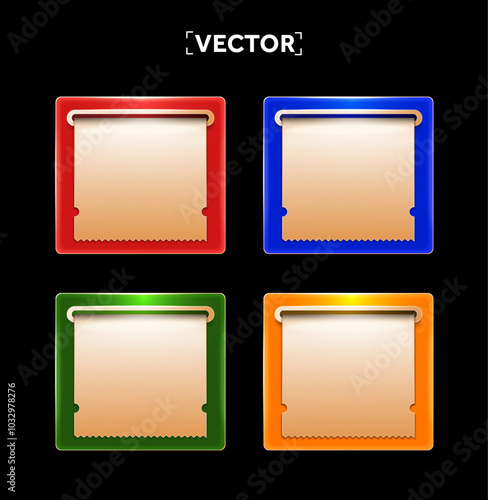 3d blank bill or receipt, ticket being printed from a slot, isolated on dark background. Printing ticket template. Vector illustration. Vector illustration
