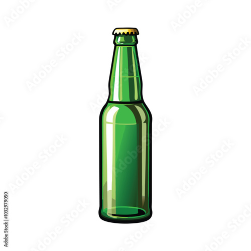 A vector illustration of a sleek green glass beer bottle with a golden cap.